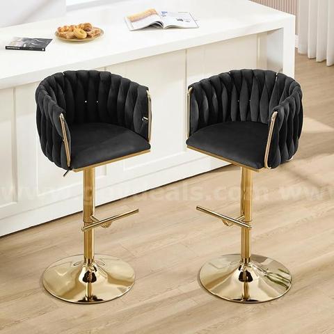 SHIPPING AVAILABLE Lessmore 360°Velvet Swivel Bar Stools Set of 2,Gold Bar Stool Set of 2 with Woven Backrest(A-05)