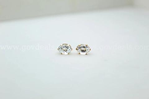 10K Gold Natural White Topaz Oval Stud Earrings – 3ct Total – Vintage Estate – Unworn