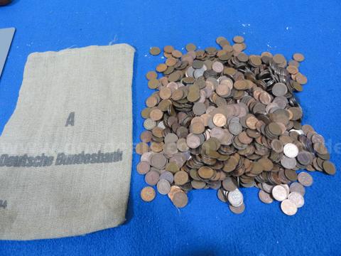 Lot of ~1,000 - 1 Pfennig coins from the Federal Republic of Germany in Original Bank Bag