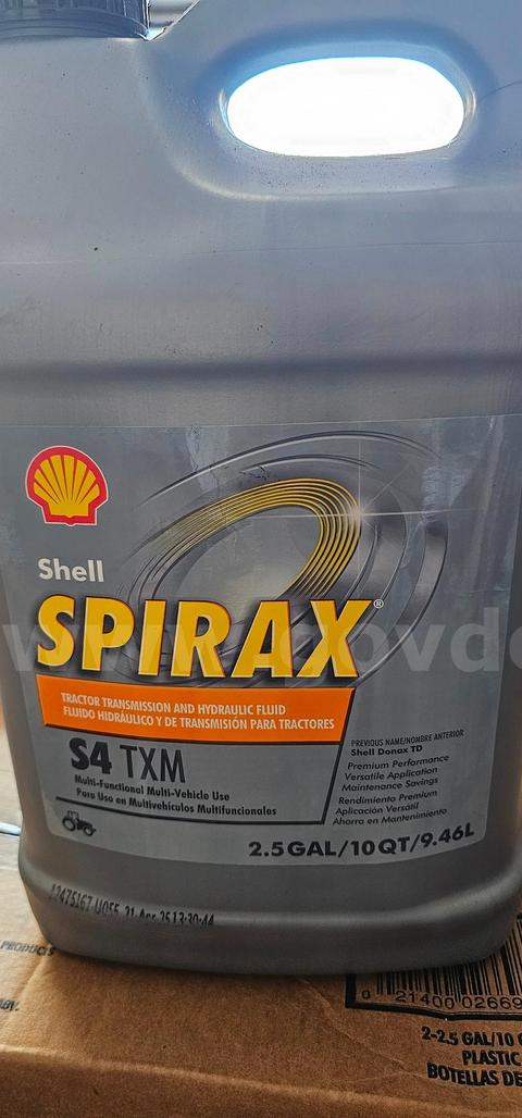 Qty of (50) 2.5 Gallon Spirax S4 TXM Transmission and Hydraulic Fluid