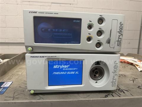 STRYKER PNEUMO SURE XL HIGH FLOW INSUFFLATOR, PLUS STRYKER CORE POWERED INSTRUMENT DRIVER