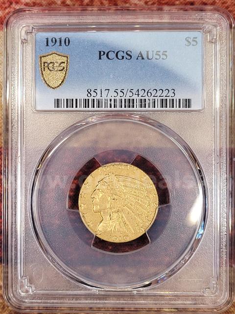 Stunning 1910 Gold Indian $5 Graded PCGS AU 55