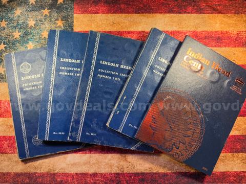Penny Collection, 5 Books of Wheat and Indian Head - 272 Coins