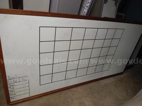 USED (1) WHITE BOARD WITH BROWN TRIM, 48" X 96"