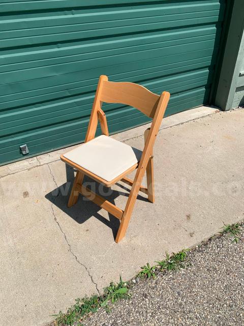 Lot of 180 Atlas Natural Wood Folding Chairs with Ivory Vinyl Seat Pad