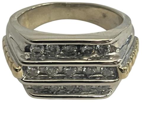 Men's Cluster ring 14kt Yellow and White Gold