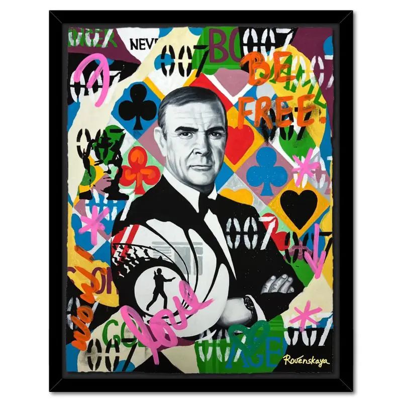 Nastya Rovenskaya, "James Bond" Framed Unique Mixed Media, Hand Signed with Letter of Authenticity. - photo 1
