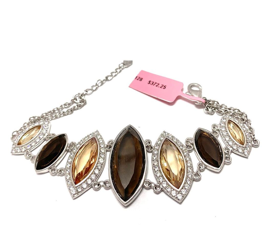 $372 18k Gold & .925 Sterling Silver 125.00ctw Chocolate. Champagne & White Topaz Large Bracelet - photo 1