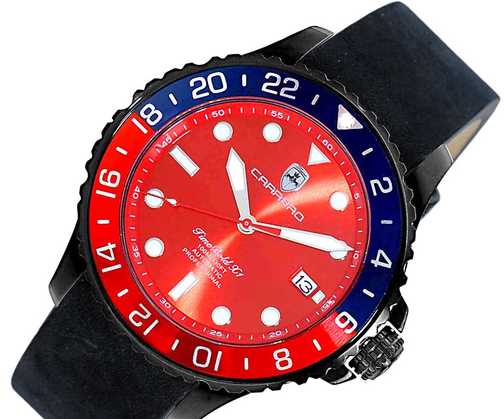LeChateau, Men's NH35 AUTOMATIC MOVEMENT, 10 ATM, IP-BLACK - BLUE/RED, BLACK BAND, C1B737BU-MR_LBK - MSRP: $2,340.00 - photo 1