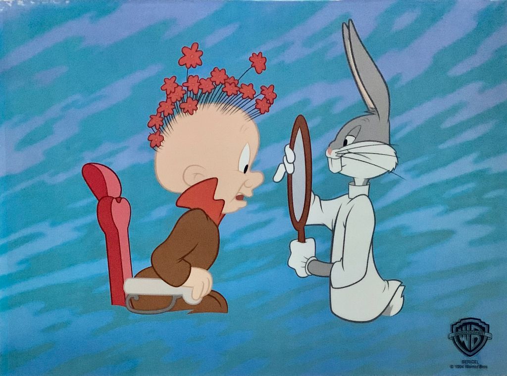 Fine Art BUGS BUNNY ELMER FUDD Barber of Seville Sericel Animation Art Cel - photo 1