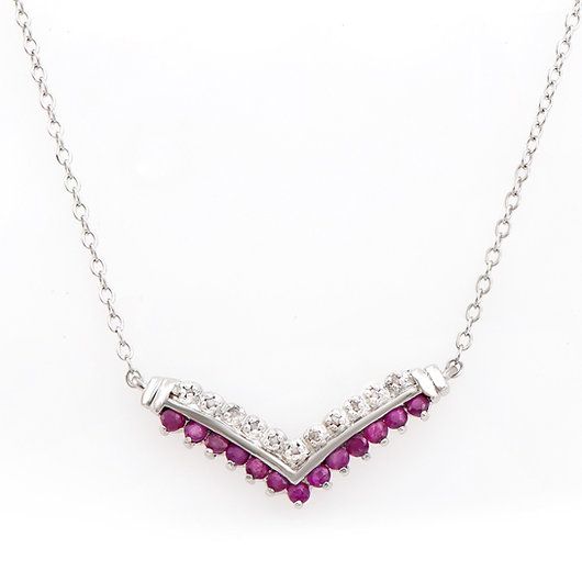0.73 Ctw Natural Ruby Diamonds Rhodium Plated Designer Necklace 18" - photo 1