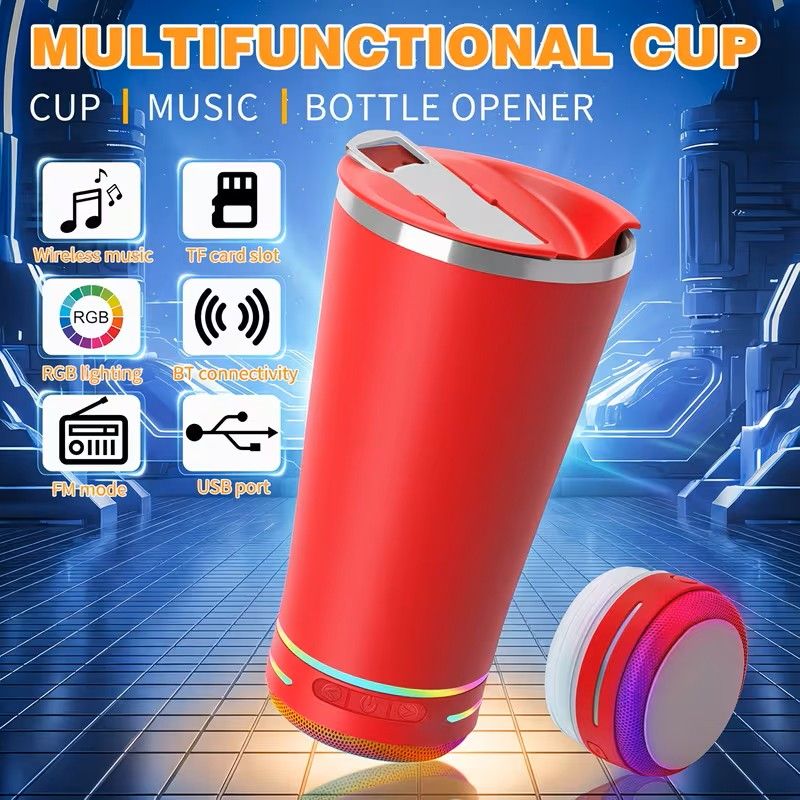 16.5oz Music Mug with Glowing LED Wireless Speaker & Thermos Thermos Suitable for Hot/Cold Drinks, Insulated Coffee Cup with Wireless Sound System, - photo 1