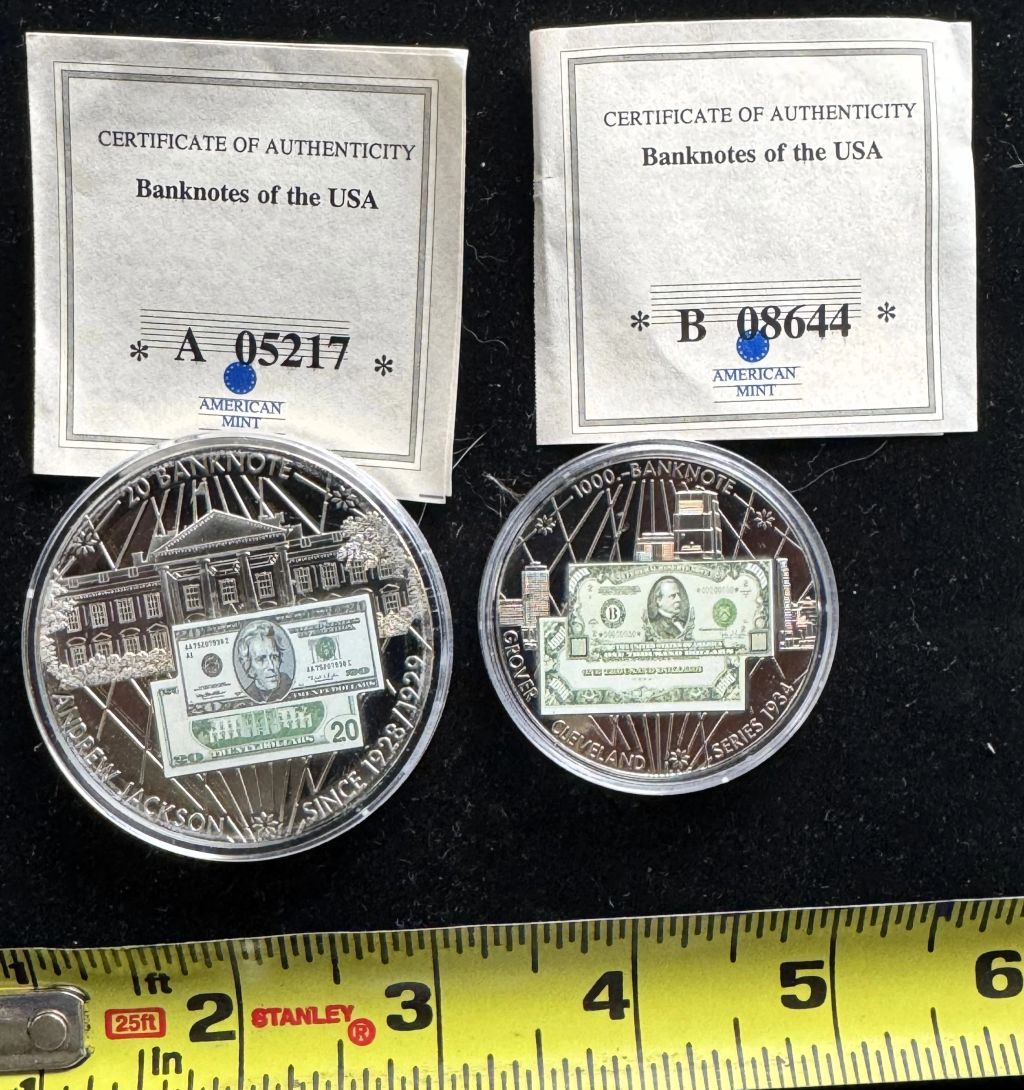 AMERICAN MINT 2 COINS BANKNOTES OF THE USA PROOFS, IN CAPSULES, COA - photo 1