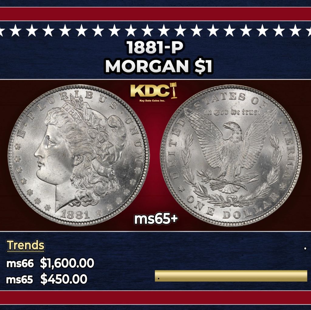 1881-p Morgan Dollar $1 Grades ms65+ - photo 1