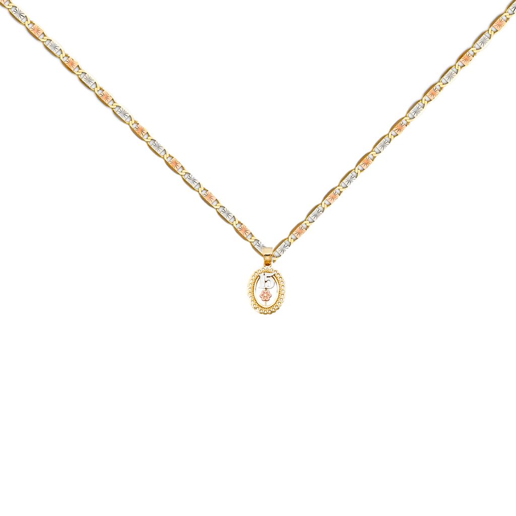 14K Tri Color Gold 15 Years Heart Pendant with 14K Tri Color Gold 1.5mm Valentono Chain - 16 Inch - photo 1